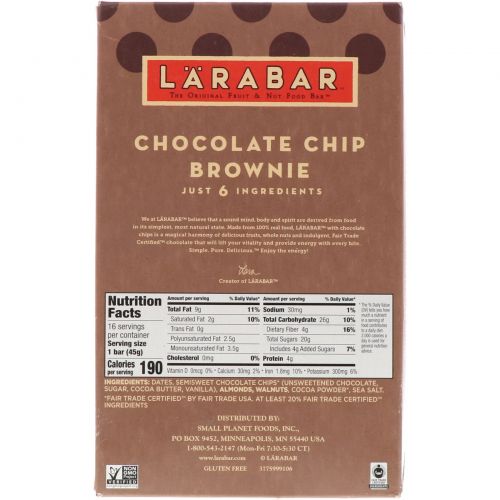 Larabar, Печенье с кусочками шоколада, 16 батончиков, 1,6 унции (45 г) каждый