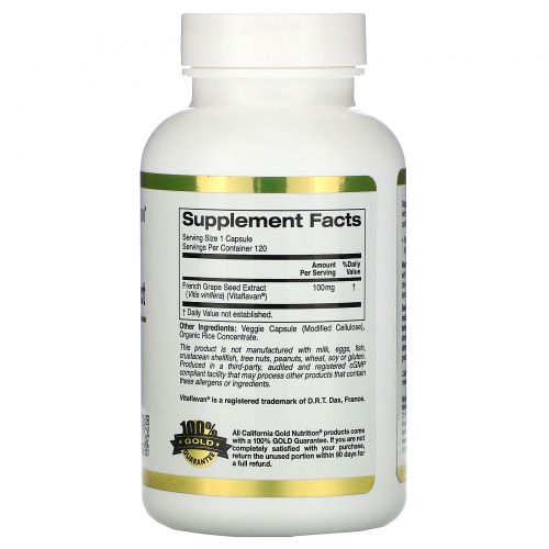 California Gold Nutrition, French Grape Seed Extract, 100 mg, Antioxidant Polyphenol, 120 Veggie Caps