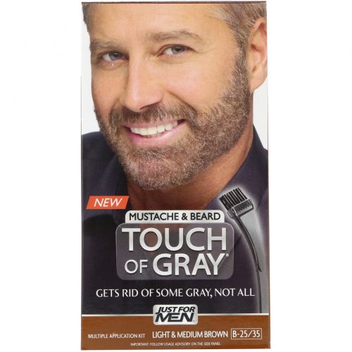 Just for Men, Краска для усов и бороды Touch of Gray, светло- и средне-коричневый B-25/35, 1 набор для многократного использования