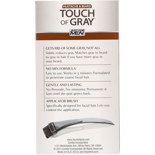 Just for Men, Краска для усов и бороды Touch of Gray, светло- и средне-коричневый B-25/35, 1 набор для многократного использования