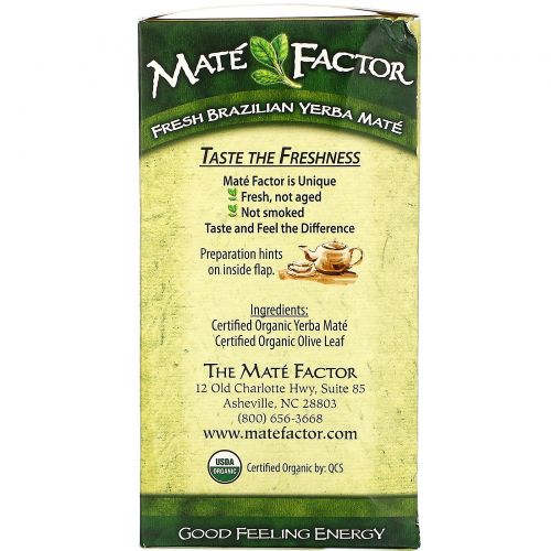 Mate Factor, Olive Leaf  Organic Yerba Mate, 20 Tea Bags, 2.47 oz (70 g)