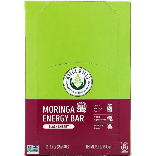 Kuli Kuli, Moringa Energy Bar, Black Cherry, 12 Bars, 1.6 oz (45 g) Each