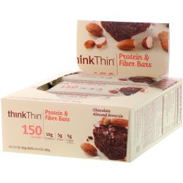 ThinkThin, High Protein Bars, Chocolate Almond Brownie, 10 Bars, 1.41 oz (40g) Each