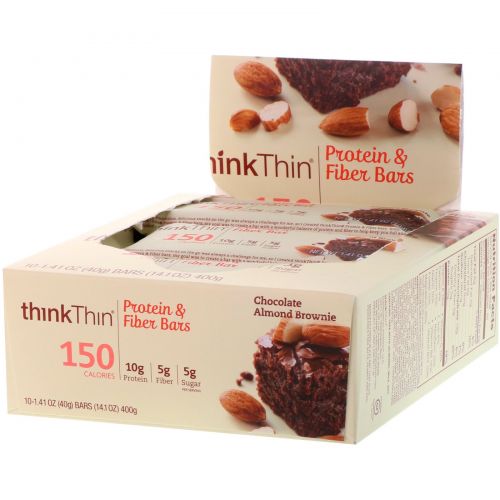 ThinkThin, High Protein Bars, Chocolate Almond Brownie, 10 Bars, 1.41 oz (40g) Each