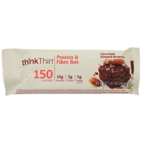 ThinkThin, High Protein Bars, Chocolate Almond Brownie, 10 Bars, 1.41 oz (40g) Each