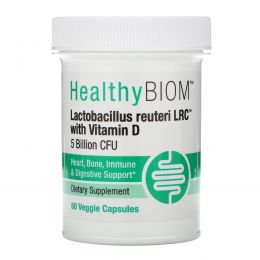 HealthyBiom, Lactobacillus Reuteri LRC with Vitamin D, 5 Billion CFUs, 60 Veggie Capsules