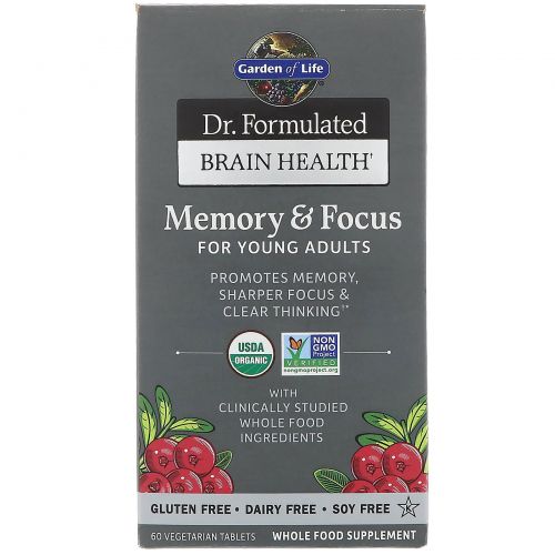 Garden of Life, Dr. Formulated Brain Health, Memory & Focus for Young Adults, 60 Vegetarian Tablets