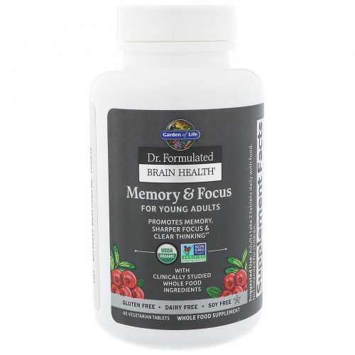 Garden of Life, Dr. Formulated Brain Health, Memory & Focus for Young Adults, 60 Vegetarian Tablets