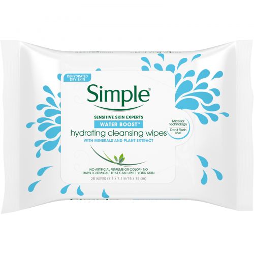 Simple Skincare, Увлажняющие очищающие салфетки, 25 шт.