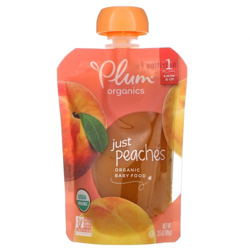 Plum Organics, Organic Baby Food, Stage 1, Just Peaches, 6 Poches, 3.5 oz (99 g) Each