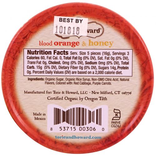 Torie & Howard, Organic, Hard Candy, Blood Orange & Honey, 2 oz (57 g)