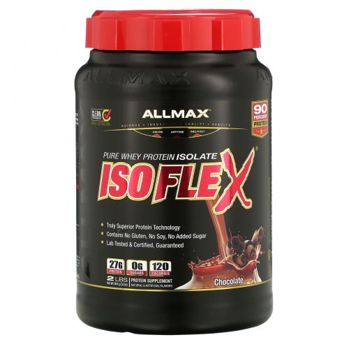 ALLMAX Nutrition, Isoflex, 100% Ultra-Pure Whey Protein Isolate (WPI Ion-Charged Particle Filtration), Chocolate, 2 lbs (907 g)