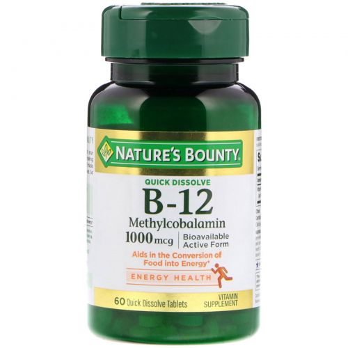 Nature's Bounty, B-12, 1000 мг, 60 быстрорастворимых таблеток