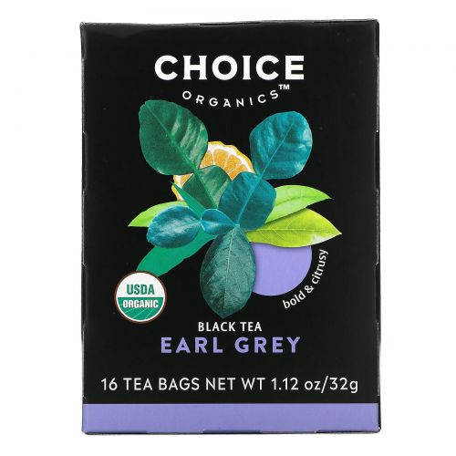 Choice Organic Teas, Органический, Эрл Грей, черный чай, 16 чайных пакетиков, 1,1 унции (32 г)