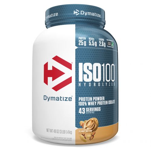 Dymatize Nutrition, ISO 100 гидролизованный, 100% изолят сывороточного протеина, арахисовое масло, 48 унций (1,4 кг)