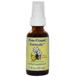 Flower Essence Services, Five-Flower Formula, Спрей с цветочной эссенцией, не содержит спирта, 1 ж. унций (30 мл)