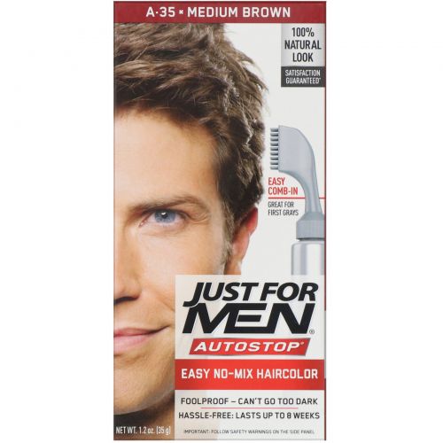 Just for Men, Мужская краска для волос Autostop, оттенок средне-коричневый A-35, 35 г