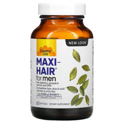 Country Life, Maxi Hair для мужчин, 60 желатиновых капсул