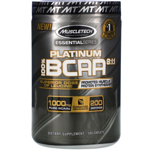 Muscletech, Platinum BCAA 8:1:1, 200 Caplets