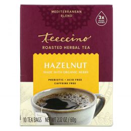 Teeccino, Травяной кофейный напиток, средней степени обжарки, без кофеина, фундук, 10 Т-пакетиков, 2,12 унции (60 г)