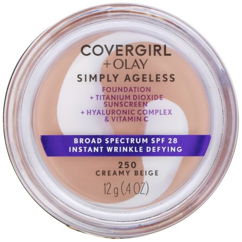 Covergirl, Olay Simply Ageless, тональная основа, оттенок 250 «Кремовый бежевый», 12 г (0,4 унции)