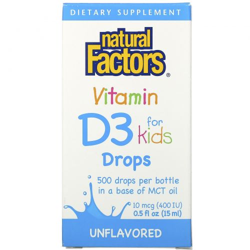 Natural Factors, Капли для детей с витамином D3, 400 IU, 15 мл