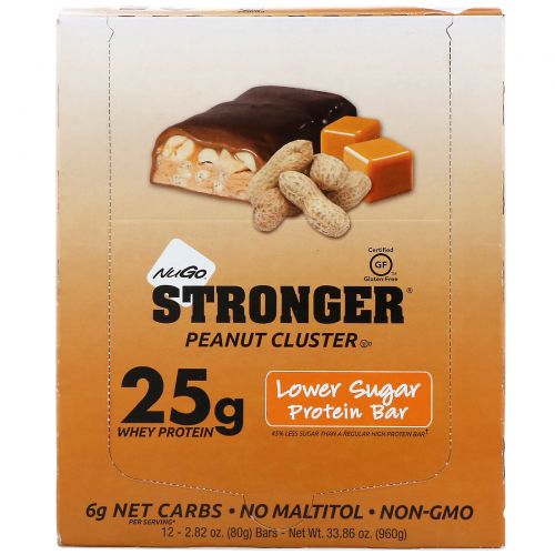 NuGo Nutrition, Stronger, арахисовый батончик, 12 батончиков, 80 г каждый