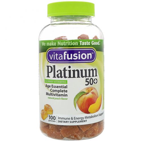 VitaFusion, Жевательные витамины Platinum 50+, с натуральным персиковым вкусом, 100 жевательных таблеток