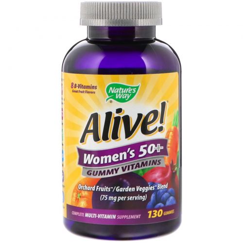 Nature's Way, Alive! Women's 50+ Gummy Vitamins, Great Fruit Flavors, 130 Gummies