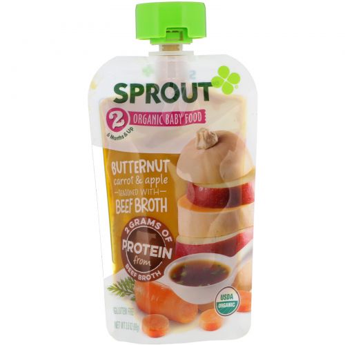 Sprout Organic, Детское питание, этап 2, мускатная тыква, морковь и яблоко, 99 г