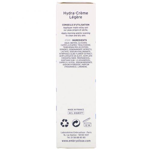 Embryolisse, Hydra-Cream Light, Fresh Moisturizing Care, 1.35 fl oz (40 ml)