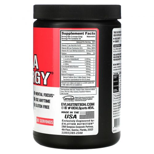 EVLution Nutrition, BCAA Energy, арбуз, 10,2 унц. (288 г)