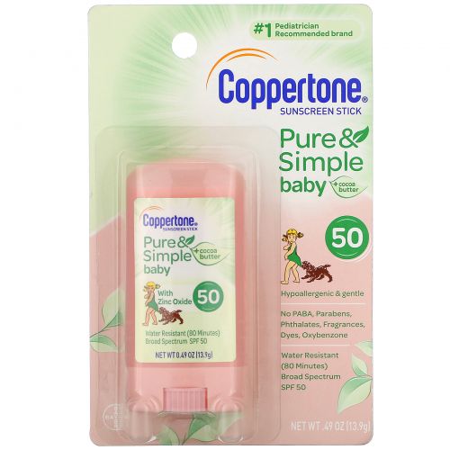 Coppertone, Baby, Pure & Simple, Sunscreen Stick, SPF 50, Cocoa Butter, 0.49 oz (13.9 g)