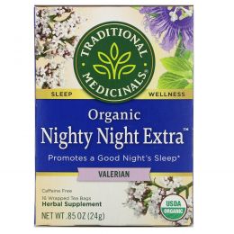 Traditional Medicinals, Органический чай для питья перед сном Nighty Night, валериана, 16 отдельных пакетика, 24 г