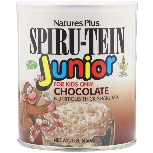 Nature's Plus, Spiru-Tein Junior, Питательный Молочный Коктейль, Шоколад 1.09 фунтов (495 г)