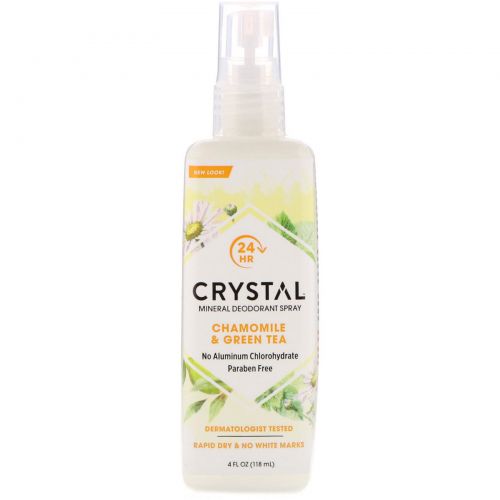 Crystal Body Deodorant, Crystal Essence, Дезодорант из натуральных минеральных солей, ромашка & зеленый чай, 4 жидких унции (118 мл)