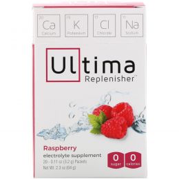 Ultima Health Products, "Предельный восполнитель", порошок электролитов с малиновым вкусом, 20 пакетиков по 0,11 унции (3,2 г)