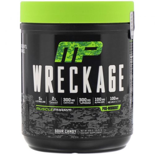 MusclePharm, Предтренировочный комплекс Wreckage, кислые конфеты, 375 г (13,23 унций)