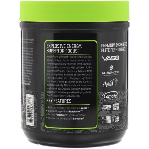MusclePharm, Предтренировочный комплекс Wreckage, кислые конфеты, 375 г (13,23 унций)