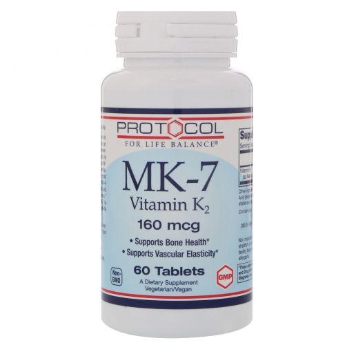 Protocol for Life Balance, MK-7 Vitamin K2, 160 mcg, 60 Tablets