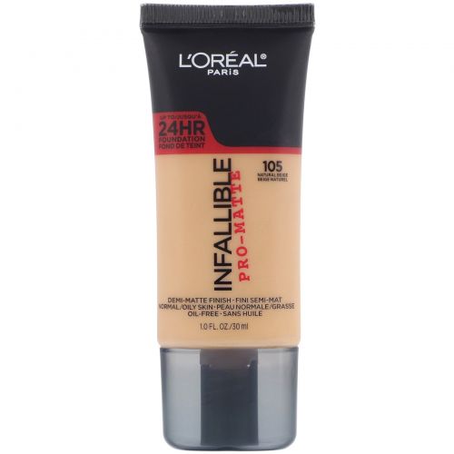 L'Oreal, Тональная основа Infallible Pro-Matte, оттенок натуральный бежевый 105, 30 мл