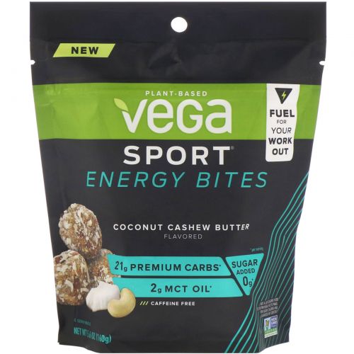 Vega, Sport, энергетические бисквиты, с маслом кокоса и кэшью, 160 г (5,6 унций)
