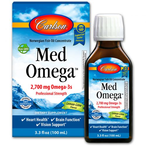 Carlson Labs, Med Omega, концентрат норвежского рыбьего жира, со вкусом лимона и лайма, 3,3 жидких унций (100 мл)