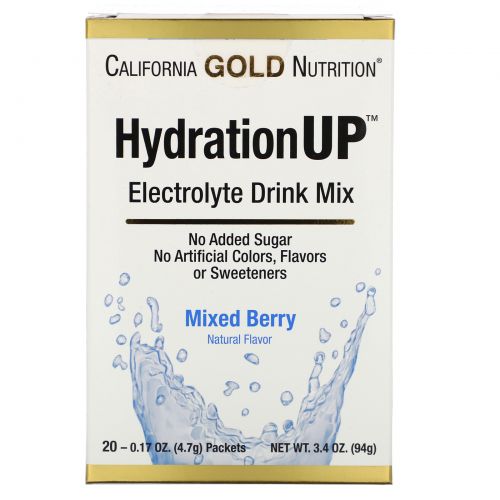 California Gold Nutrition, HydrationUP, смесь для напитка с электролитами, смесь ягод, 20 пакетов весом 0,17 унции (4,7 г) каждый