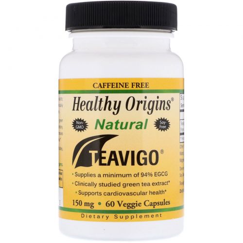 Healthy Origins, Зеленый чай Teavigo, без кофеина, 150 мг, 60 капсул