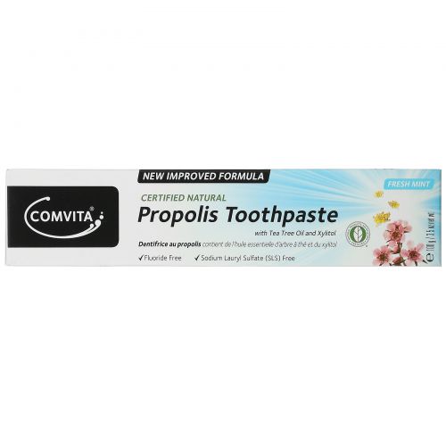 Comvita, Certified Natural Propolis Toothpaste with Tea Tree Oil and Xylitol, Fluoride Free, Fresh Mint, 3.5 oz (100 g)