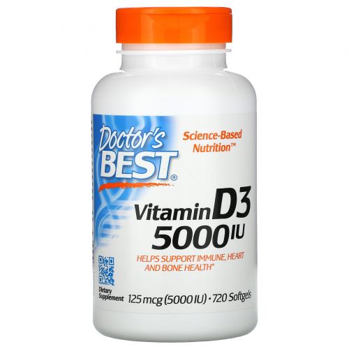 Doctor's Best, Best, витамин D3, 5000 МЕ, 720  гелевых капсул