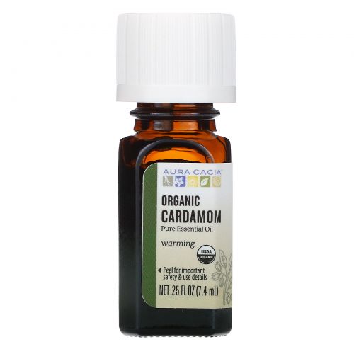 Aura Cacia, Pure Essential Oil, Organic Cardamom, .25 fl oz (7.4 ml)