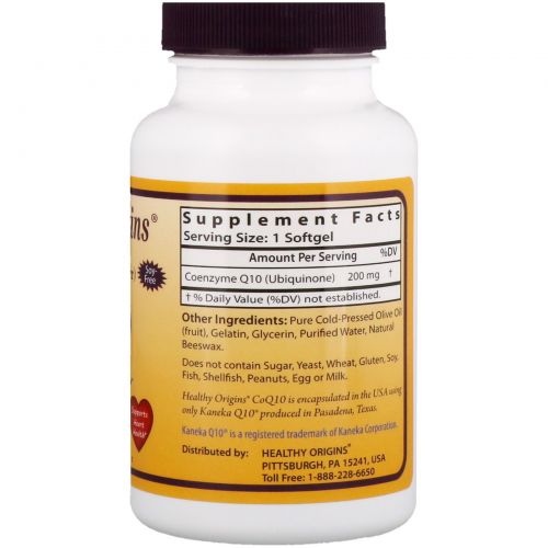 Healthy Origins, Коэнзим Q10 ( Kaneka Q10 ), 200 мг, 60 гелевых капсул