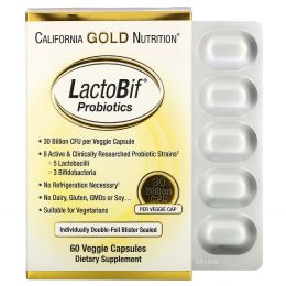 California Gold Nutrition, Пробиотики LactoBif, 30 млрд КОЕ, 60 овощных капсул